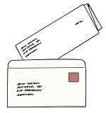 Grafik: Ein Dokument wird in einen frankierten Umschlag mit Adressfeld gesteckt