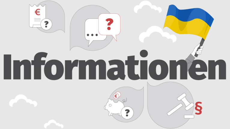 Eine Ukrainische Flagge und das Wort Informationen